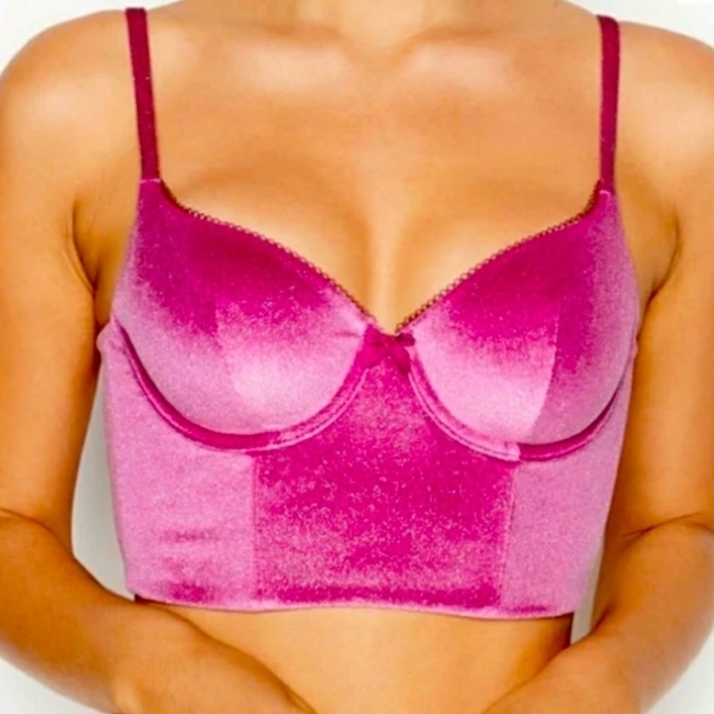Victoria's Secret Fuchsia Velvet Sparkle Corset Bustier 38D